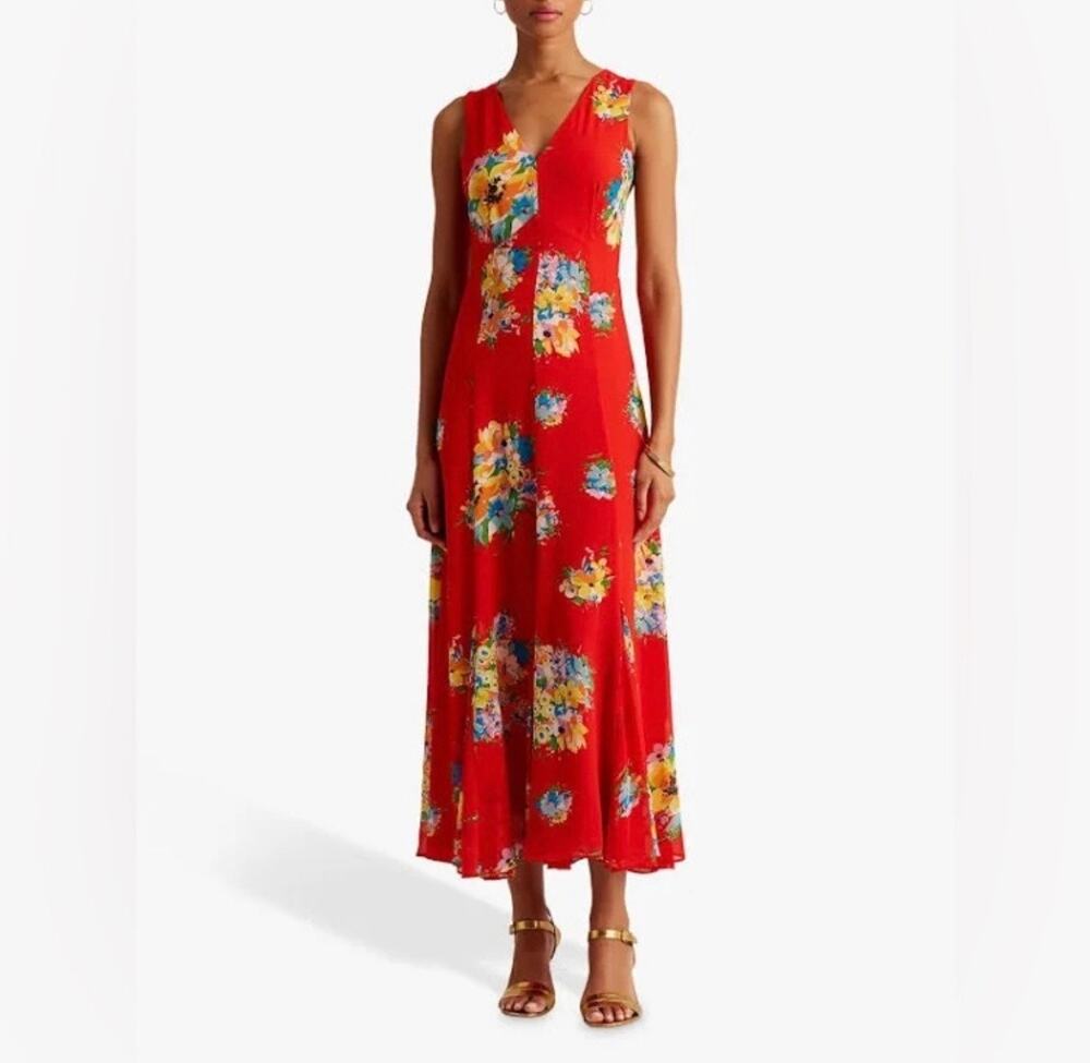 Lauren Ralph Lauren Floral Georgette Sleeveless Dress Size 8